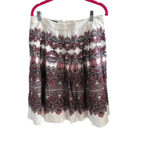 Talbots Womens Paisley Print‎ Pleated A-Line Skirt Red White Size 8